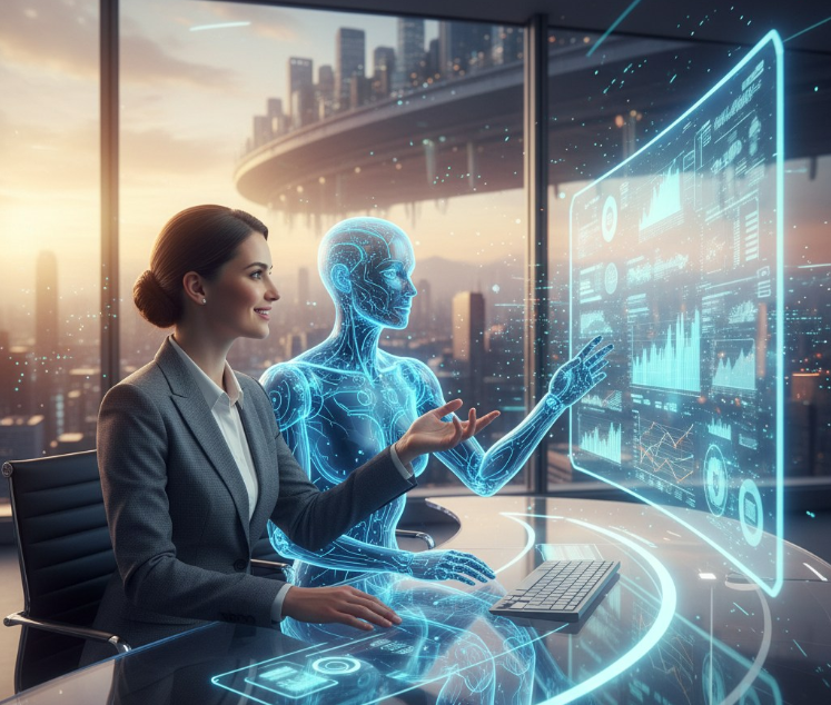 Analyst working with AI dashboards, automation tools, and forecasting frameworks