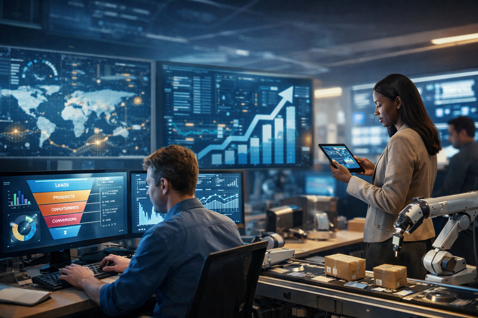 Team using digital dashboards and growth tools to drive revenue